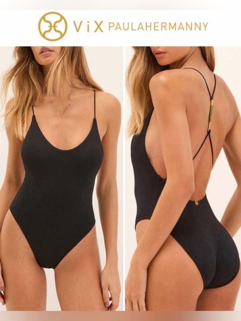 ViX Paula Hermanny Firenze Mabel Black One-Piece Swimsuit Sz L NWT $298